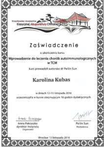 certyfikat choroby autoimmunologiczne w tcm