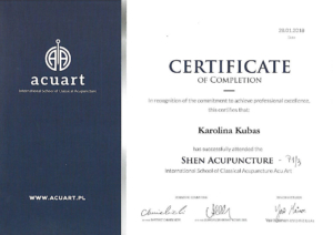 certyfikat shen acupuncture
