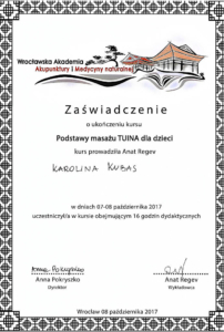 certyfikat masaż tuina dzieci